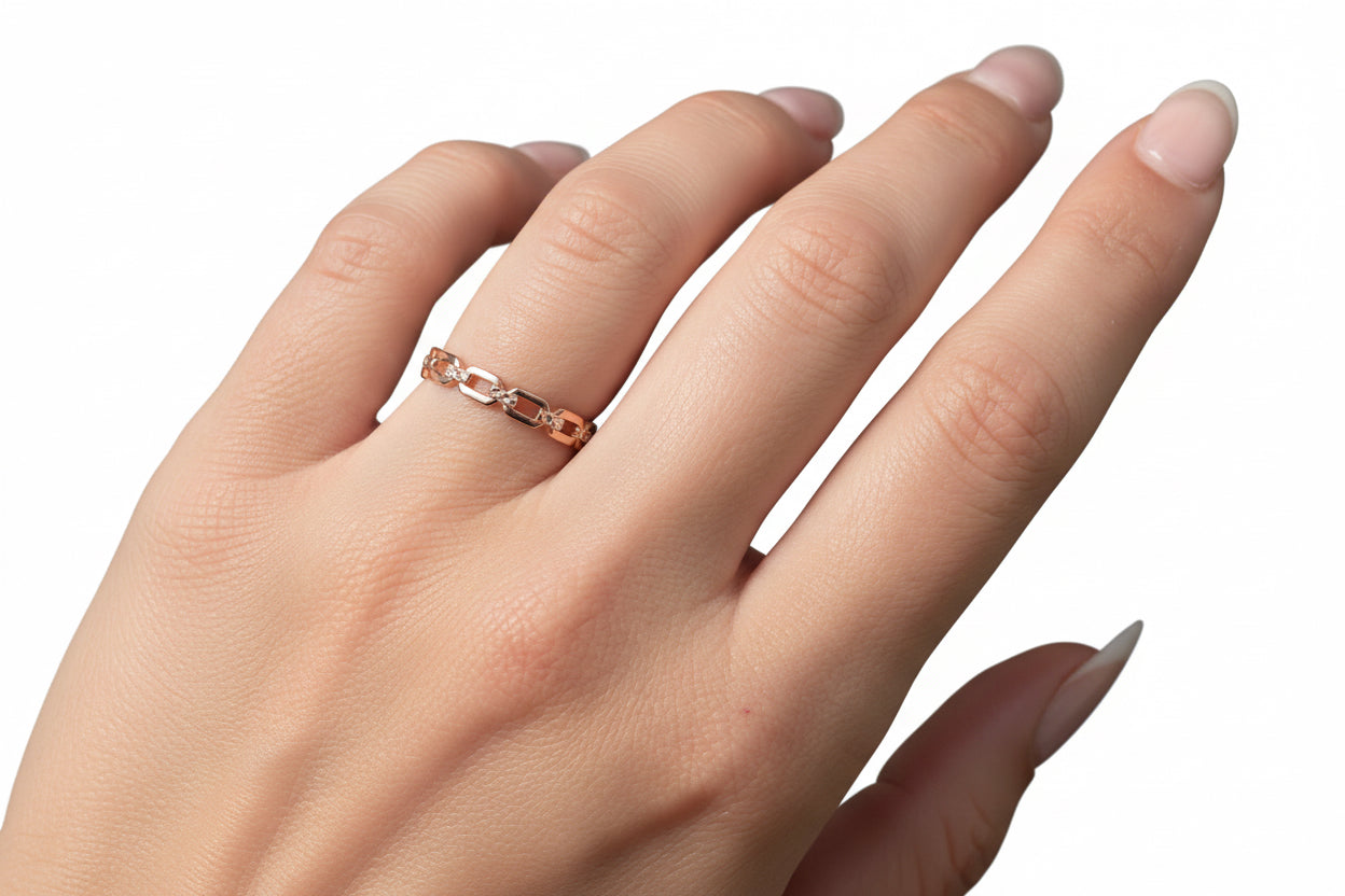 14 Karat Elegant Chain Link Ring For Everyday Use. - Antonio Guzzo Fine Jewelry