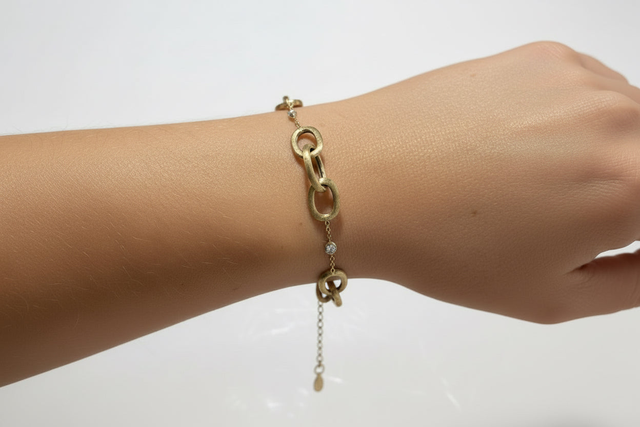 14K Gold Brushed Oval Link Bracelet with Bezel Set Stone Accents - Antonio Guzzo Fine Jewelry