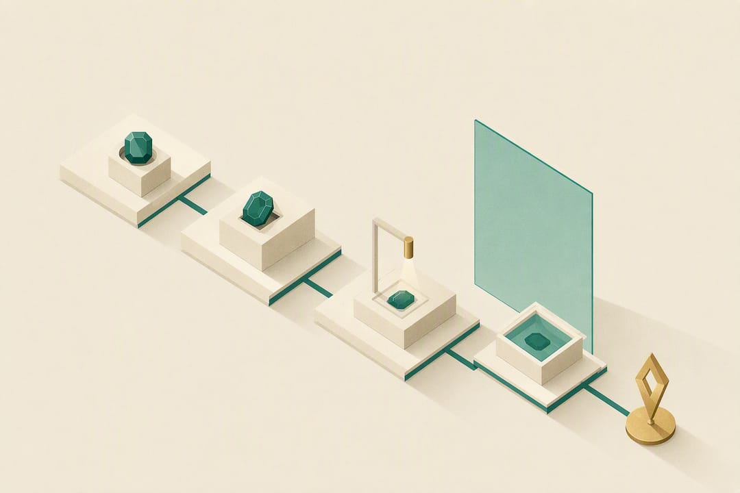 Isometric emerald verification title card