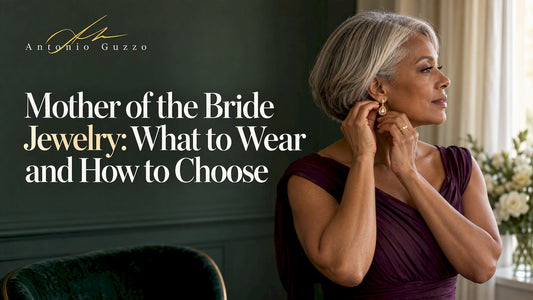 Mother of the bride wearing gold drop earrings