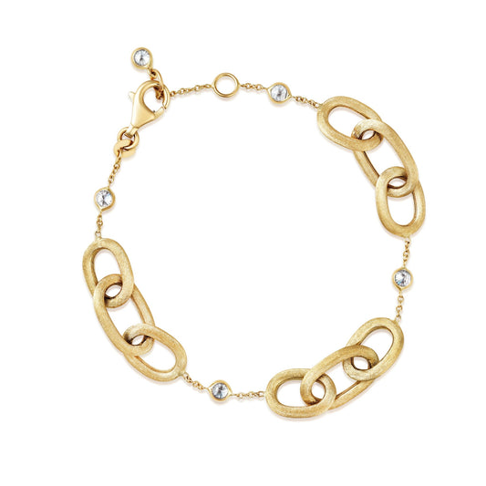 14K Gold Brushed Oval Link Bracelet with Bezel Set Stone Accents - Antonio Guzzo Fine Jewelry