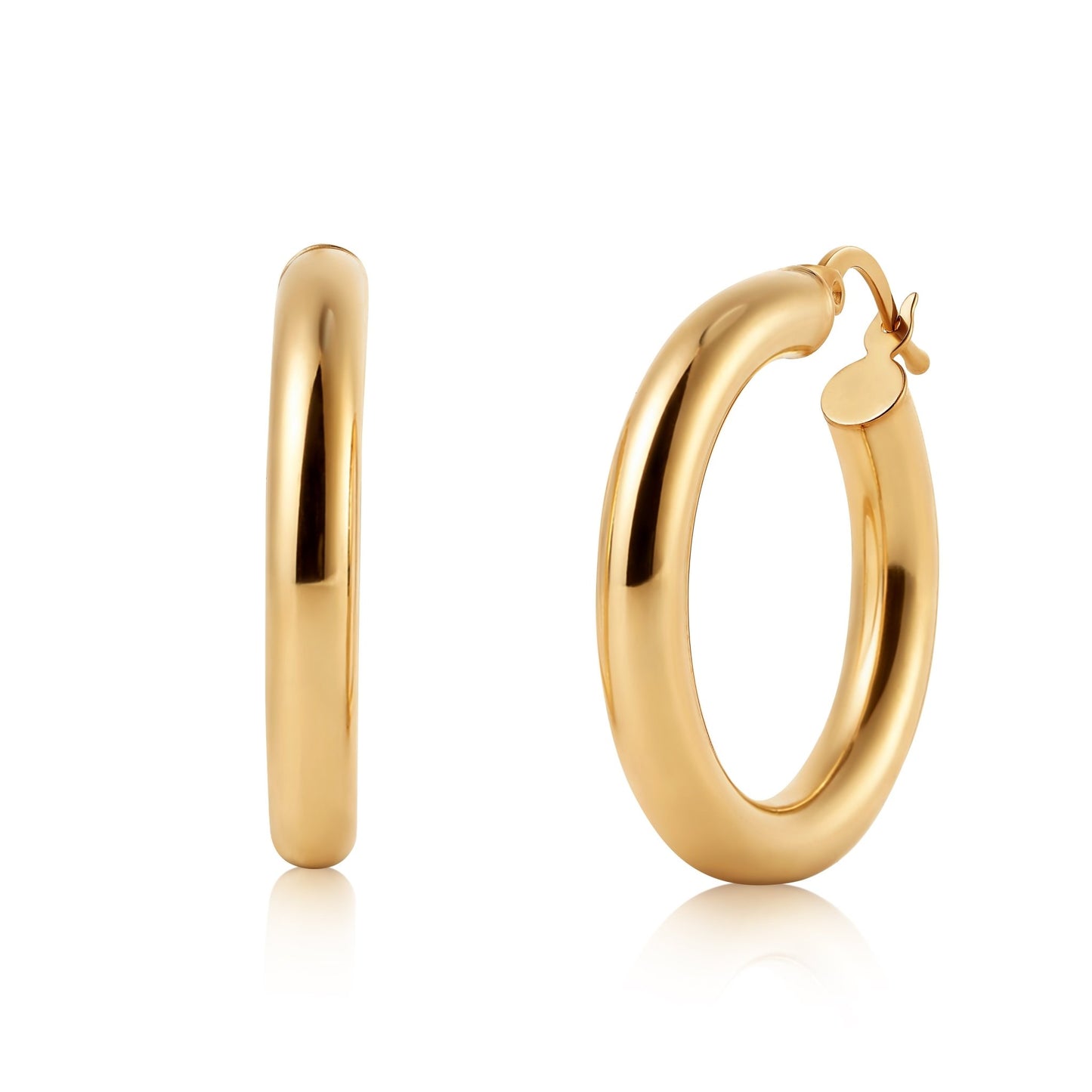14K italian Yellow Gold Classic Polished Hoop Earrings, Antonio Guzzo. - Antonio Guzzo Fine Jewelry