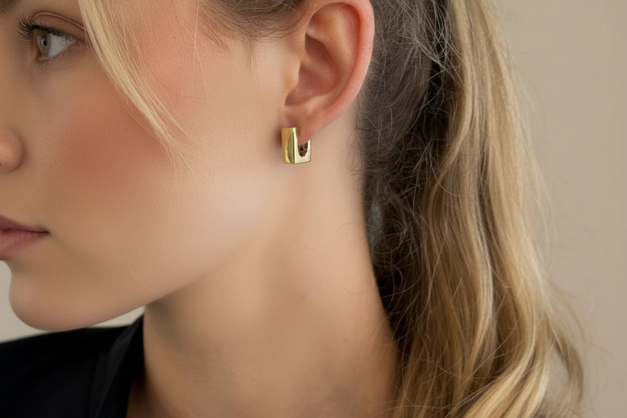 14K Solid Gold Modern Square Huggie Earrings - Antonio Guzzo Fine Jewelry