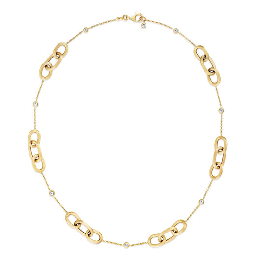 14K Yellow Gold Brushed Link & Bezel Stone Necklace - Antonio Guzzo Fine Jewelry