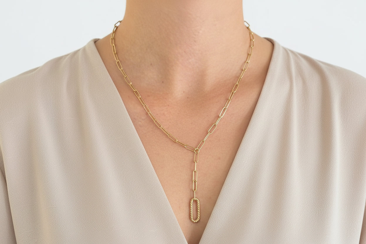14K yellow Gold Paperclip Y - Drop Necklace - Antonio Guzzo Fine Jewelry