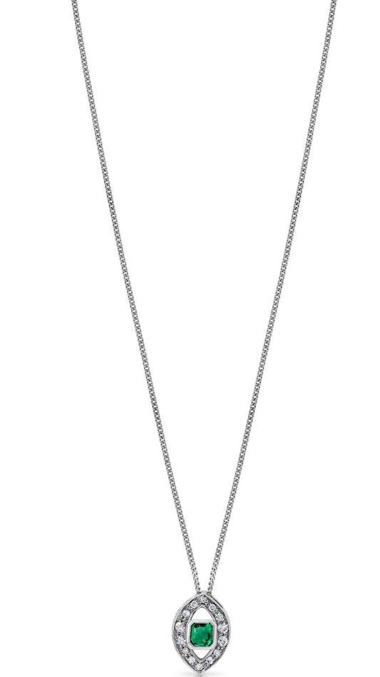 18K White Gold Emerald Pendant Necklace - Antonio Guzzo Fine Jewelry