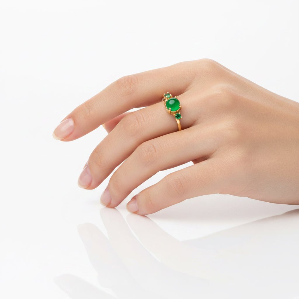 18K Yellow Gold Trilogy Ring with Natural Colombian Emeralds - Antonio Guzzo Fine Jewelry
