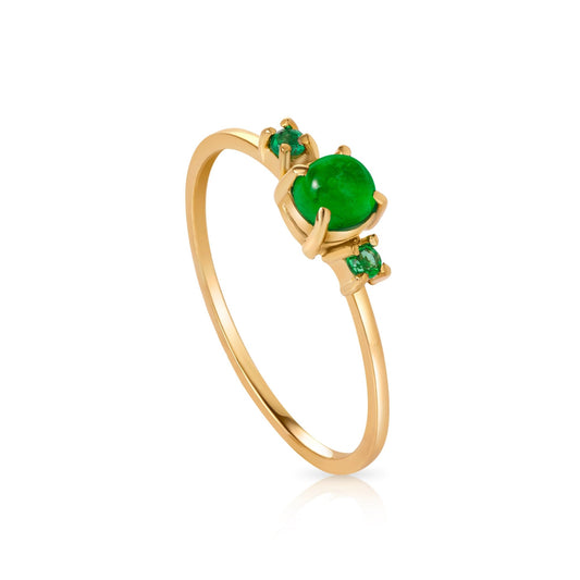 18K Yellow Gold Trilogy Ring with Natural Colombian Emeralds - Antonio Guzzo Fine Jewelry